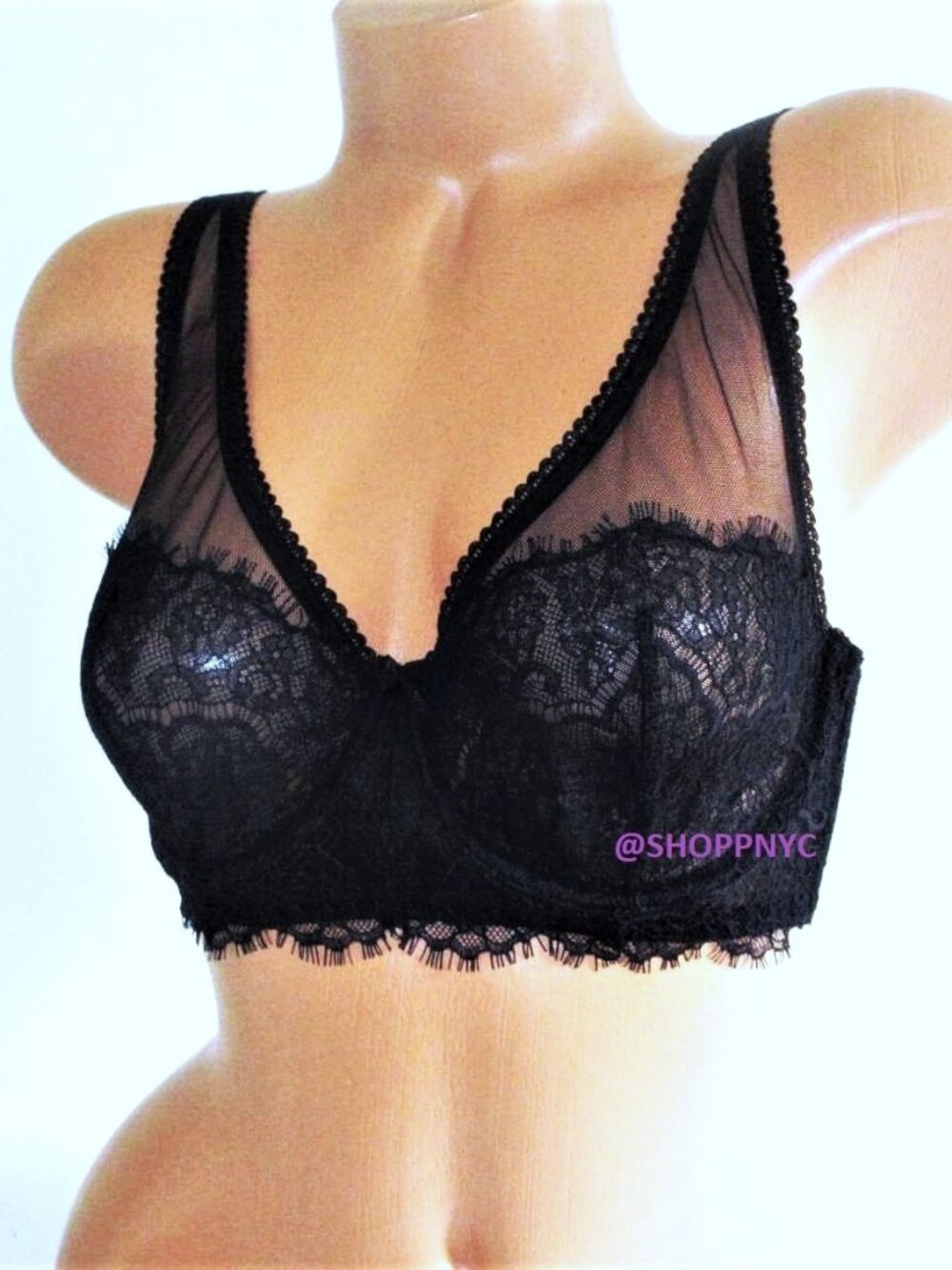 38DD VICTORIA'S SECRET Dream Angels Unlined Plunge Bra Black Lace Underwire $62